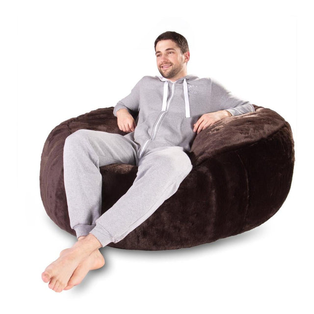 LOUNGE PUG - Large Faux Fur Sheepskin - Bean Bag For Adults - MAMMOTH - GIANT Beanbag UK - Brown