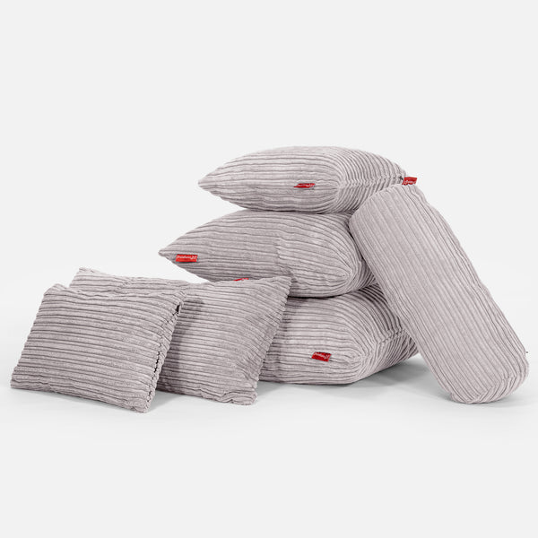 Bolster Scatter Cushion Cover 20 x 55cm - Cord Silver Grey Fabric Close-up Image
