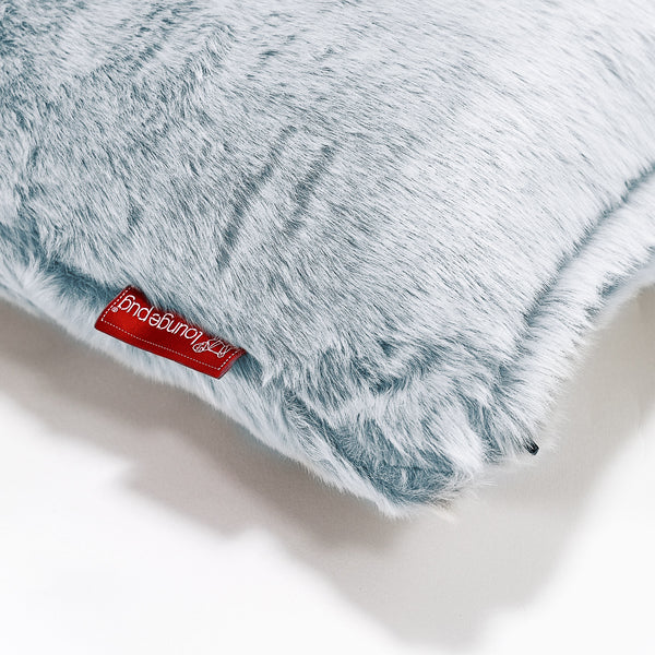 Decorative Bolster Cushion Cover 20 x 55cm - Fluffy Faux Fur Rabbit Dusty Blue Fabric Close-up Image