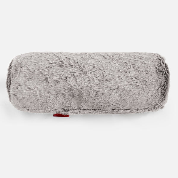Bolster Scatter Cushion 20 x 55cm - Faux Rabbit Fur Light Grey 01