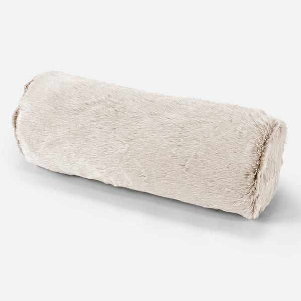 Bolster Scatter Cushion 20 x 55cm - Faux Rabbit Fur White 01