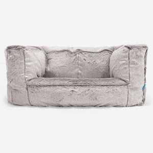 Albert Kids Sofa Bean Bag 2-6 yr - Fluffy Faux Fur Rabbit Light Grey