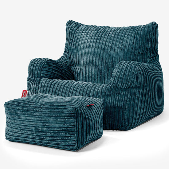 Josephine Bean Bag Armchair - Cord Teal Blue 02