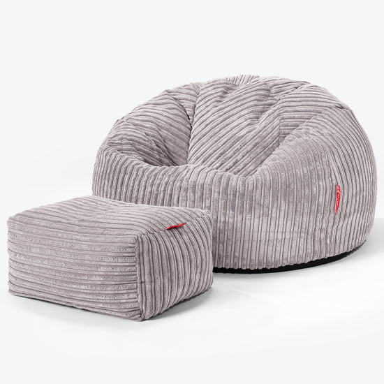 Classic Bean Bag Chair - Cord Silver Grey 02
