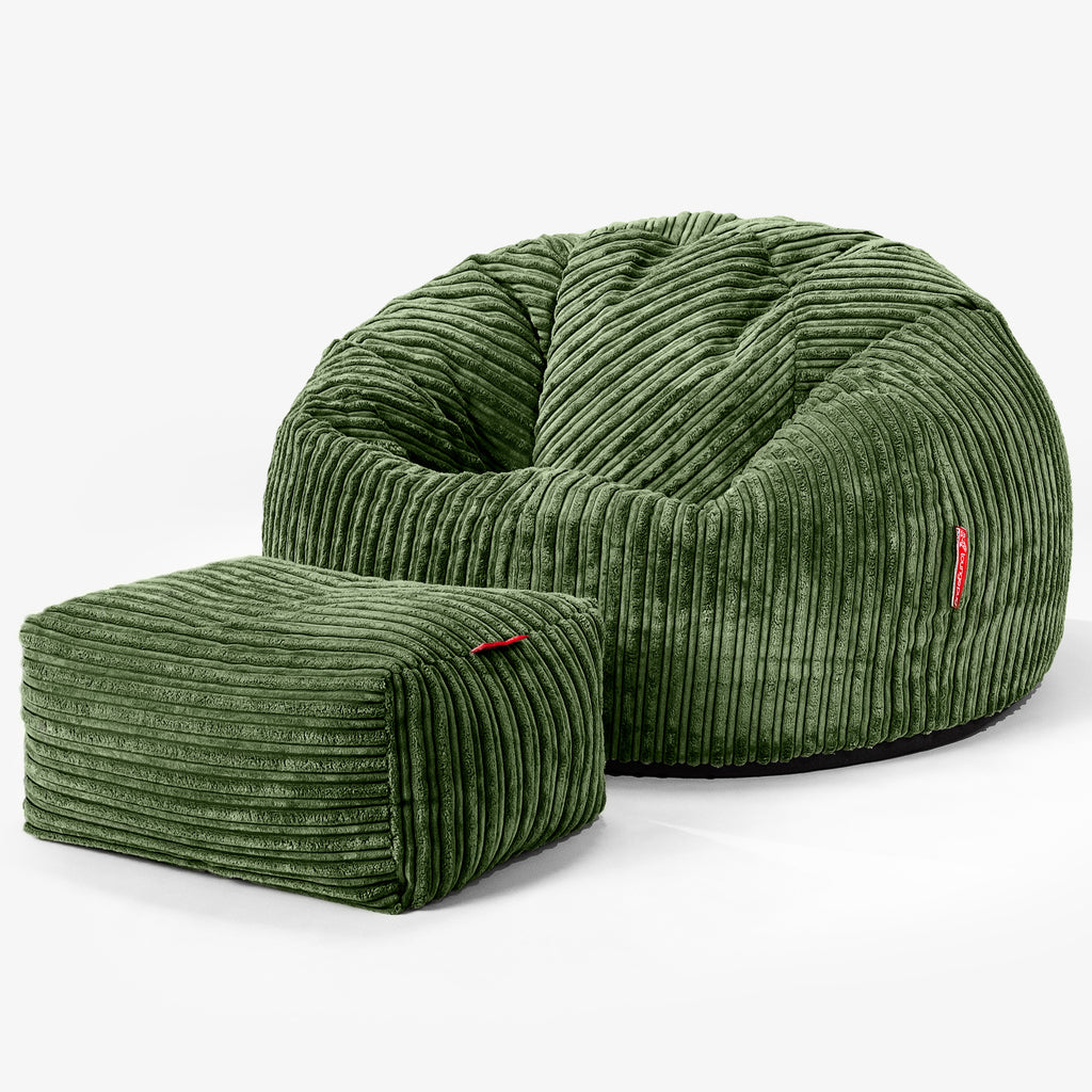 Classic Bean Bag Chair - Cord Forest Green 02