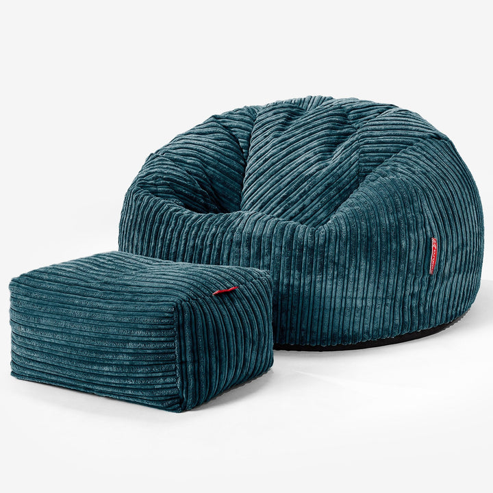 Classic Bean Bag Chair - Cord Teal Blue 02