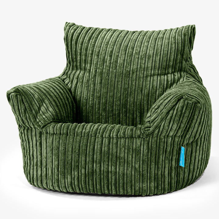 Kids Armchair Bean Bag for Toddlers 1-3 yr - Cord Forest Green 01