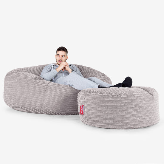 Mega Mammoth Bean Bag Sofa - Cord Aluminium Silver 02