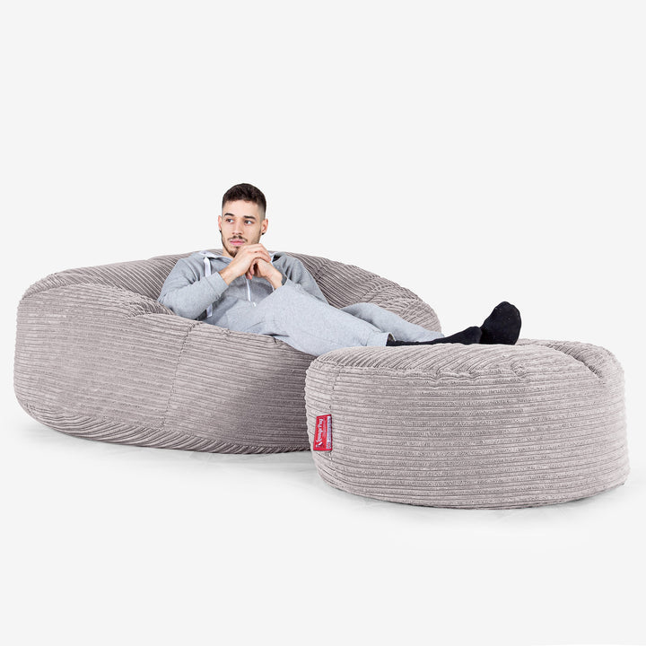 Mega Mammoth Bean Bag Sofa - Cord Aluminium Silver 02