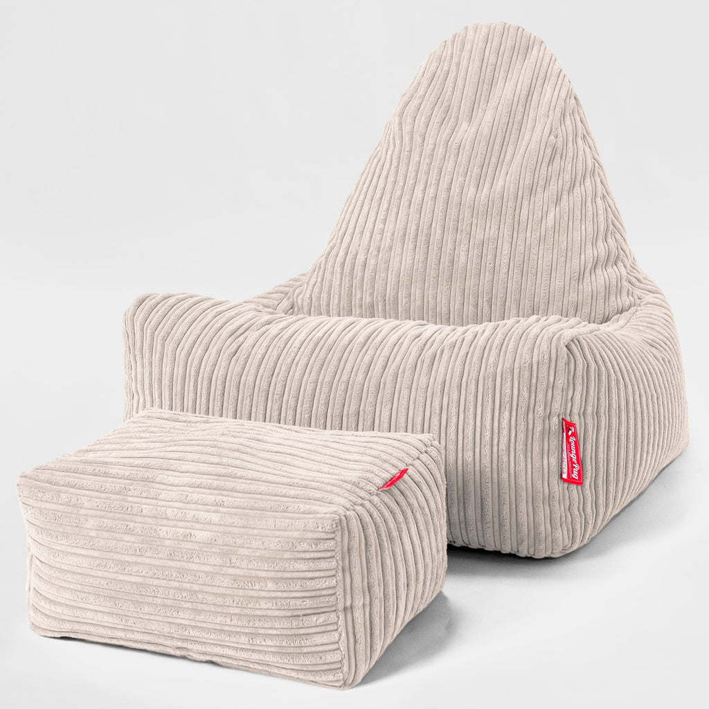 Scandi Lounger Bean Bag Chair - Cord Ivory 02