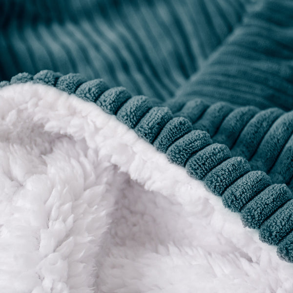 Sherpa Throw / Blanket - Cord Teal Blue Fabric Close-up Image