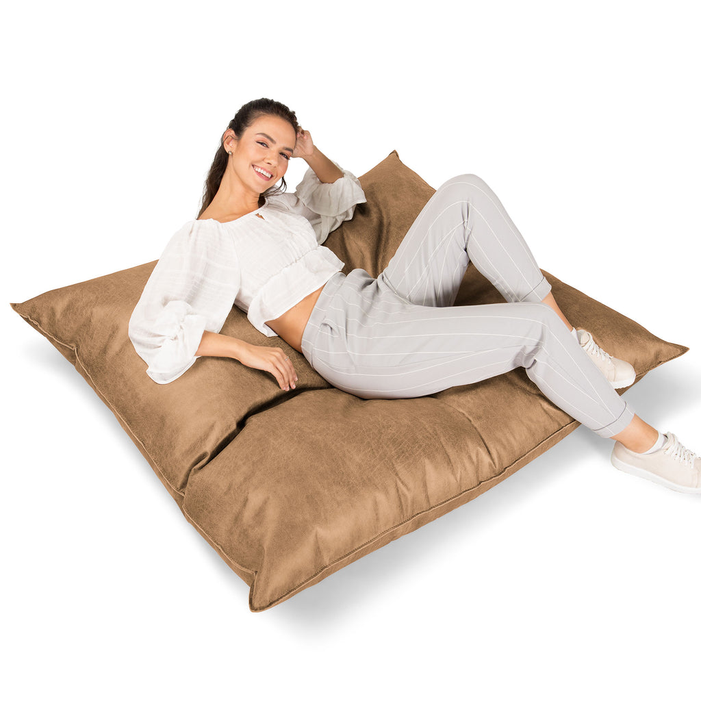 XL Pillow Beanbag - Distressed Leather Honey Brown 03