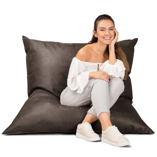 XL Pillow Beanbag - Distressed Leather Natural Slate 01