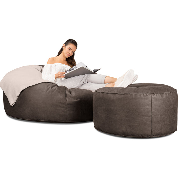 Mega Mammoth Bean Bag Sofa - Distressed Leather Natural Slate 02