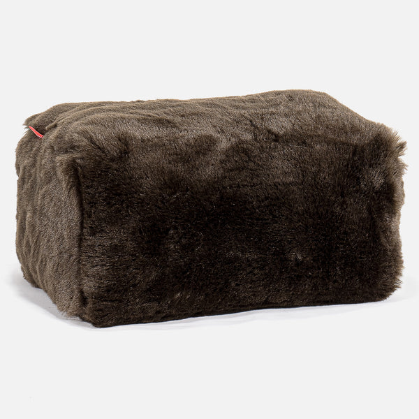 Small Footstool - Faux Fur Sheepskin Brown 01