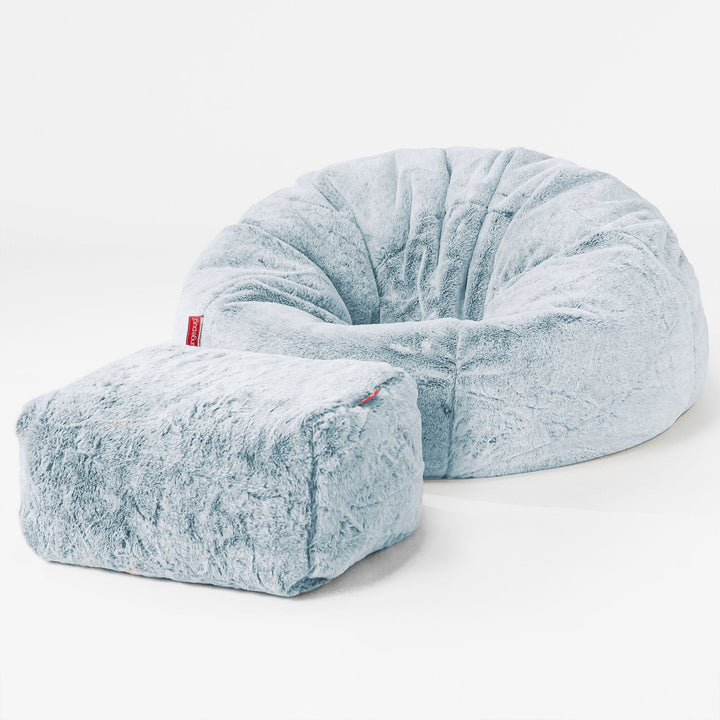 Classic Bean Bag Chair - Faux Rabbit Fur Dusty Blue 02