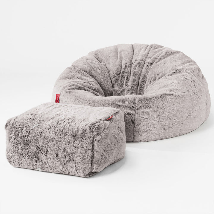 Classic Bean Bag Chair - Faux Rabbit Fur Light Grey 02