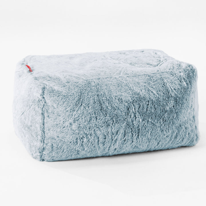 Small Footstool - Faux Rabbit Fur Dusty Blue 01