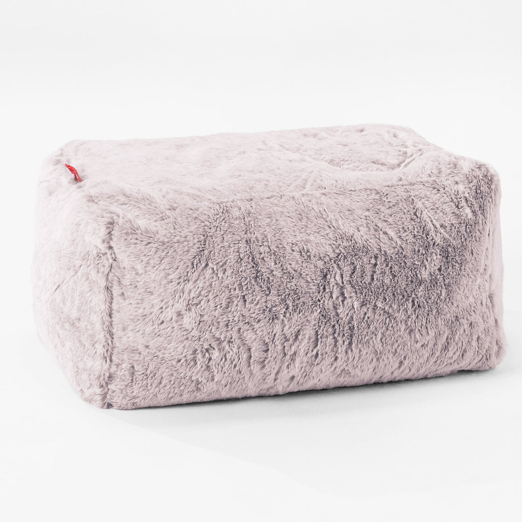 Small Footstool - Faux Rabbit Fur Dusty Pink 01