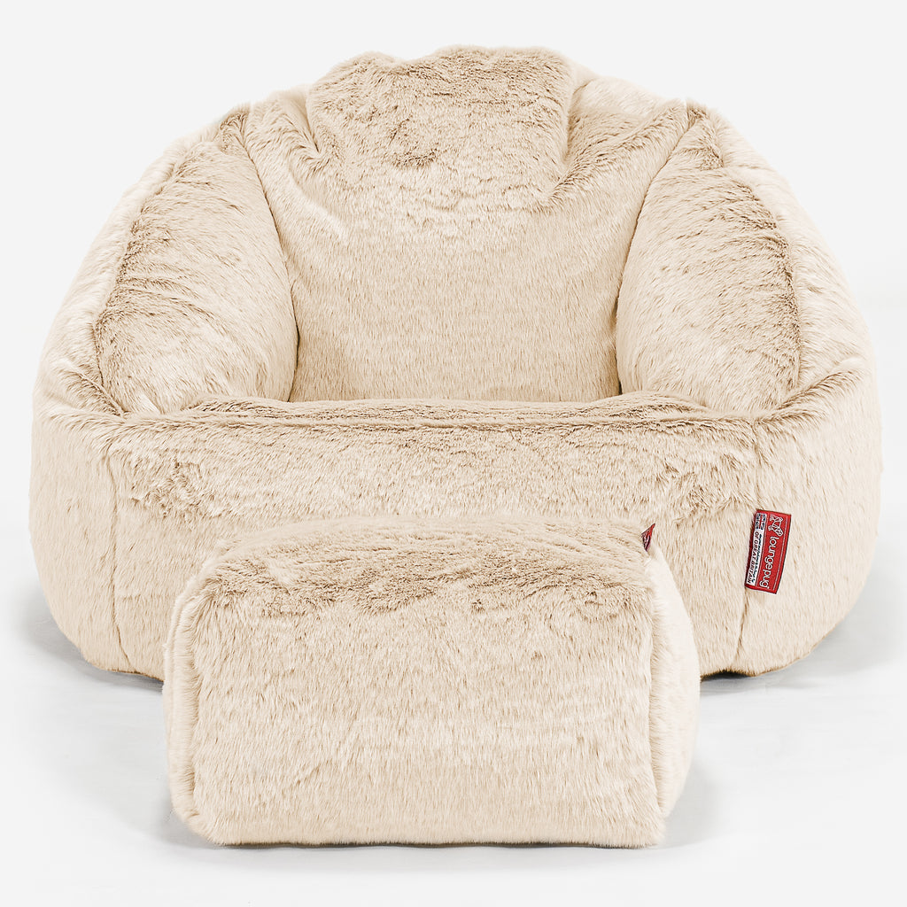 Bubble Bean Bag Chair - Faux Rabbit Fur White 02