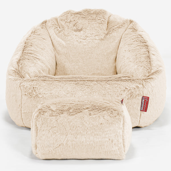 Bubble Bean Bag Chair - Faux Rabbit Fur White 01