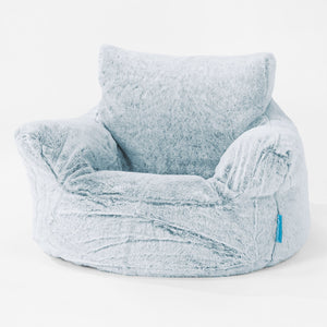 Kids Armchair Bean Bag for Toddlers 1-3 yr - Fluffy Faux Fur Rabbit Dusty Blue