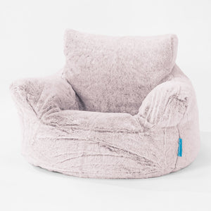 Kids Armchair Bean Bag for Toddlers 1-3 yr - Fluffy Faux Fur Rabbit Dusty Pink