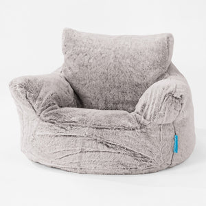 Kids Armchair Bean Bag for Toddlers 1-3 yr - Fluffy Faux Fur Rabbit Light Grey