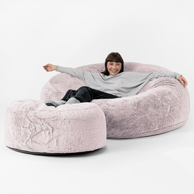 Mega Mammoth Bean Bag Sofa - Faux Rabbit Fur Dusty Pink 02
