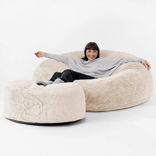 Mega Mammoth Bean Bag Sofa - Faux Rabbit Fur White 02