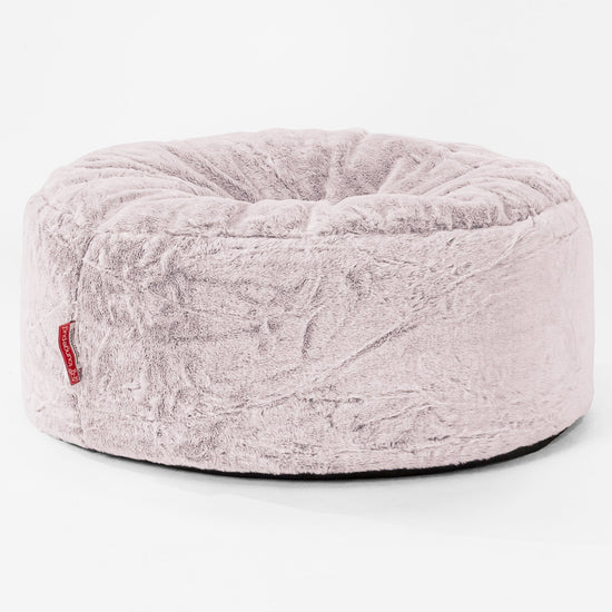 Large Round Pouffe - Faux Rabbit Fur Dusty Pink 01