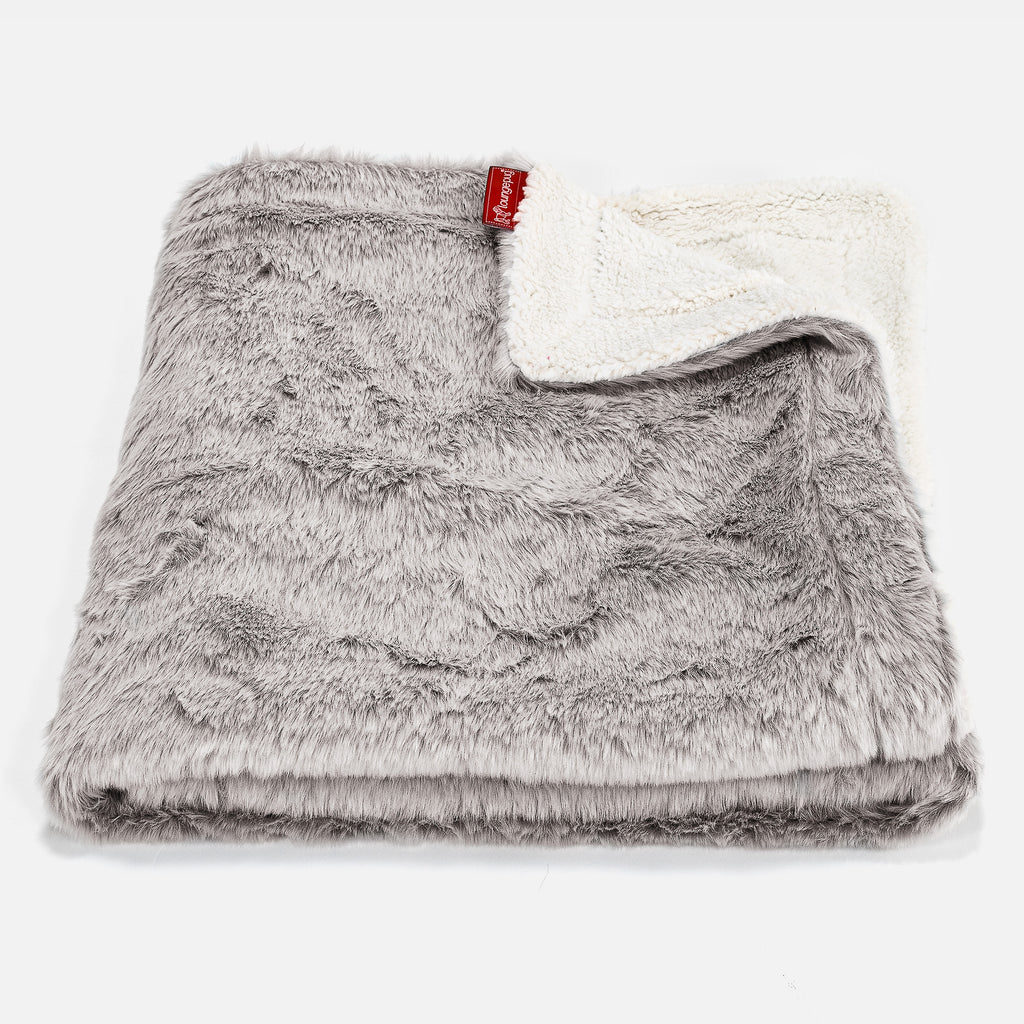 Sherpa Throw / Blanket - Faux Rabbit Fur Light Grey 01