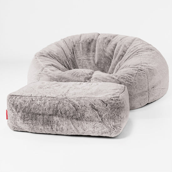 Classic Sofa Bean Bag - Faux Rabbit Fur Light Grey 02
