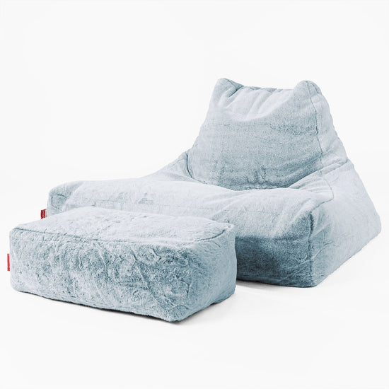 Mega Lounger Bean Bag - Faux Rabbit Fur Dusty Blue 02