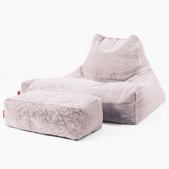 Mega Lounger Bean Bag - Faux Rabbit Fur Dusty Pink 02