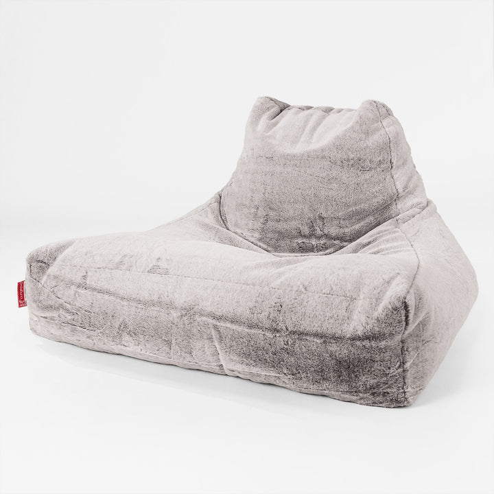 Mega Lounger Bean Bag - Faux Rabbit Fur Light Grey 01