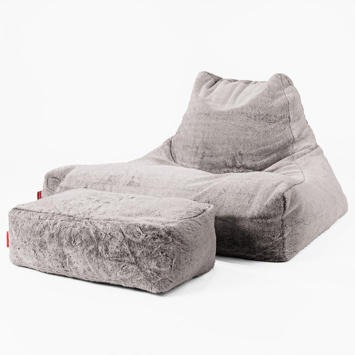 Mega Lounger Bean Bag - Faux Rabbit Fur Light Grey 02