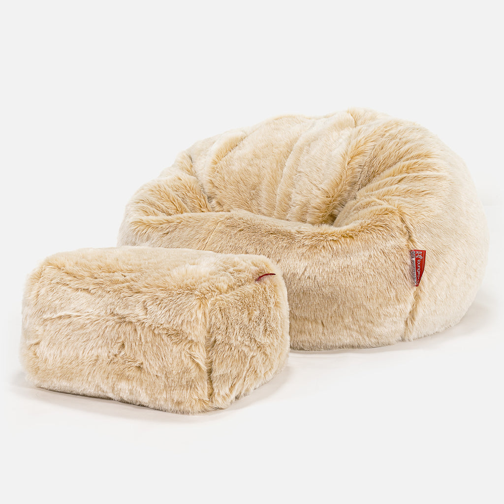 Classic Bean Bag Chair - Faux Fur Sheepskin White 02