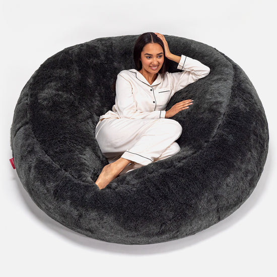 Mega Mammoth Bean Bag Sofa - Faux Fur Sheepskin Black 01