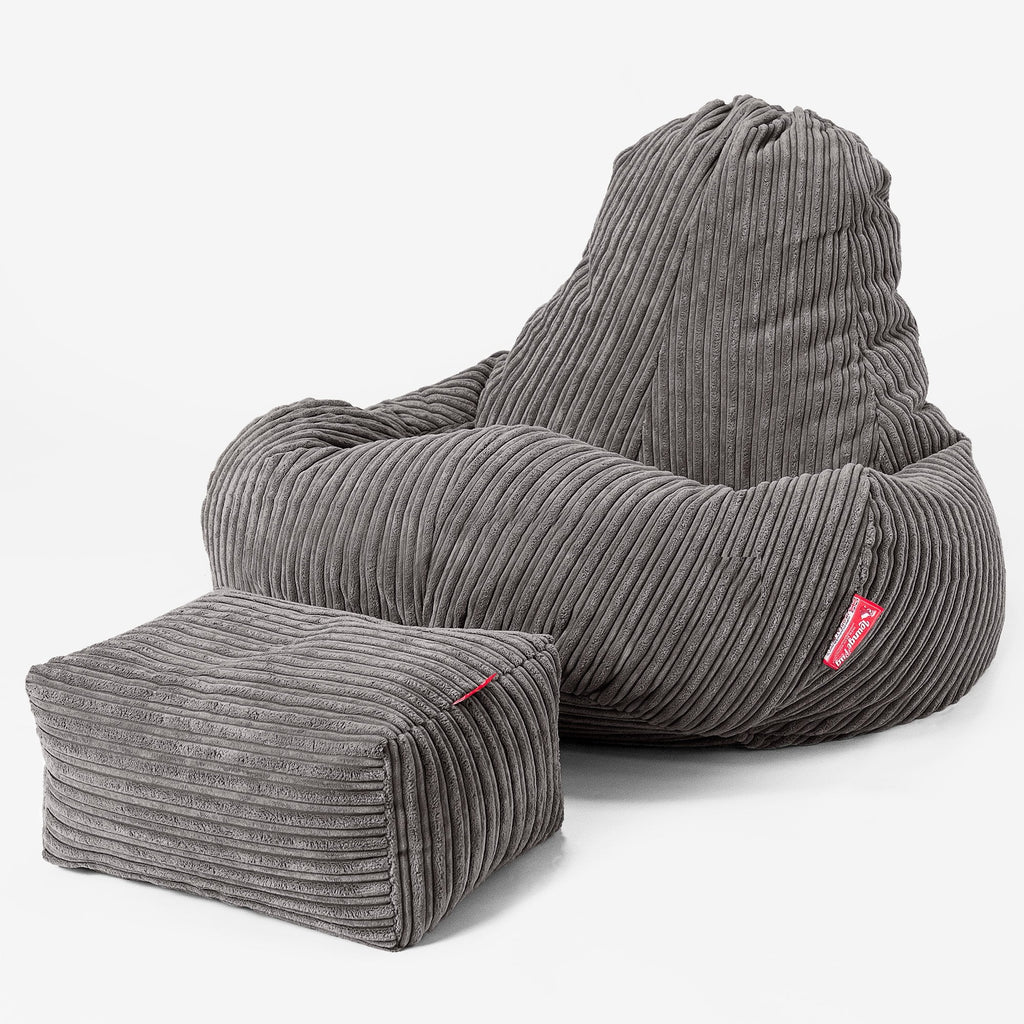 Lounge Pug - Gaming Bean Bag Chair - Cord Graphite Grey - Ultra