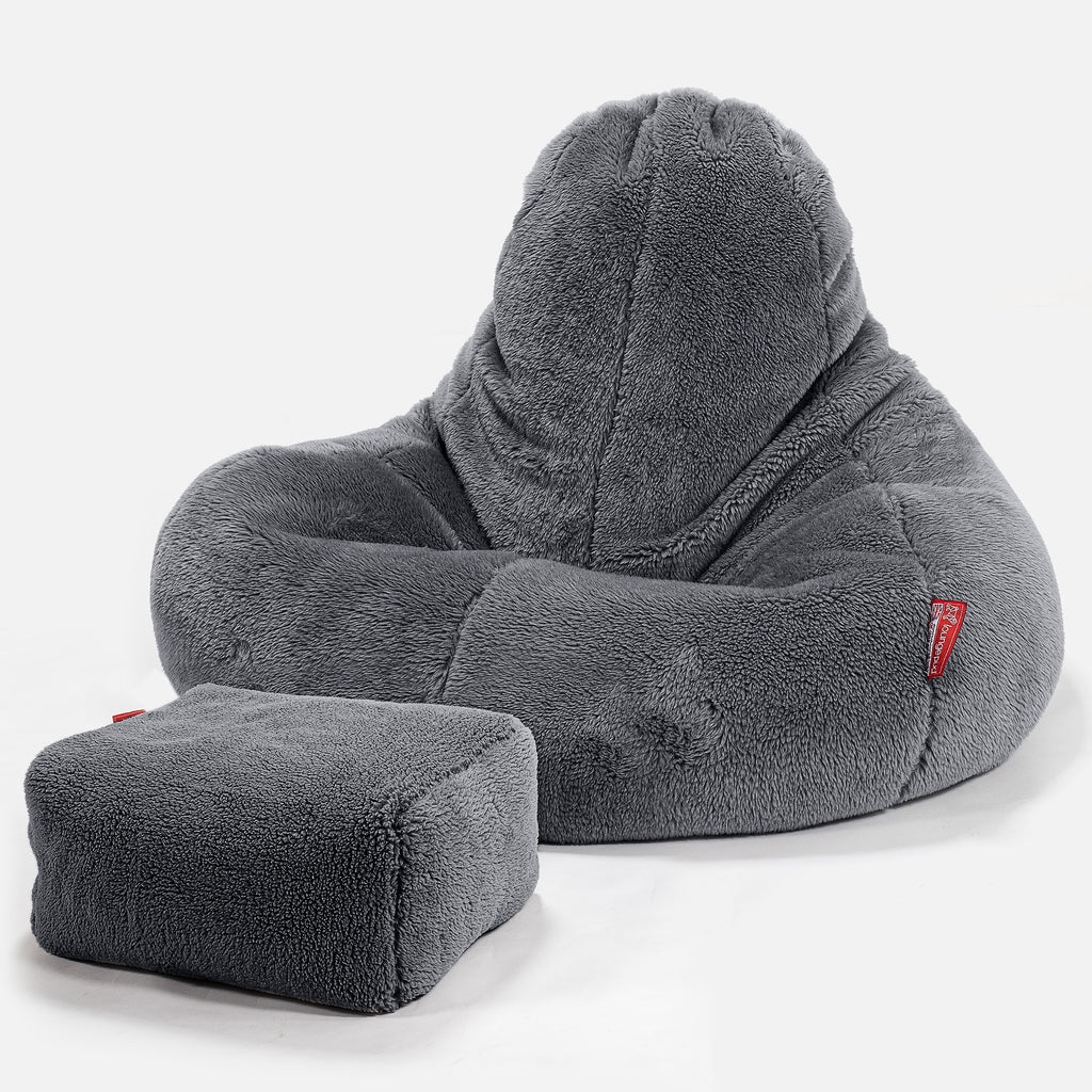 Ultra Lux Gaming Bean Bag Chair - Teddy Faux Fur Dark Grey 02