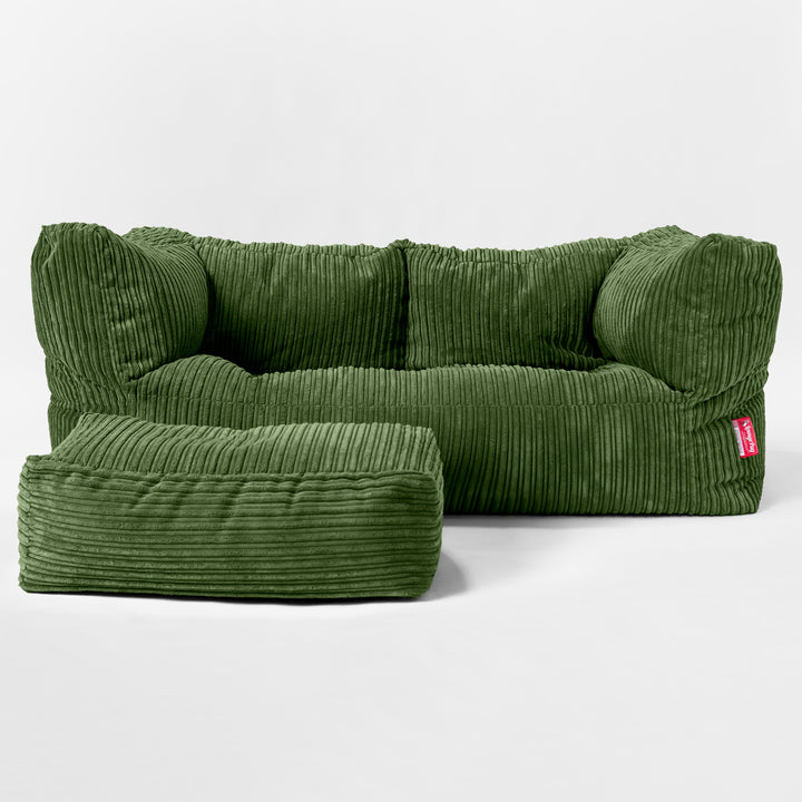 The 2 Seater Albert Sofa Bean Bag - Cord Forest Green 02