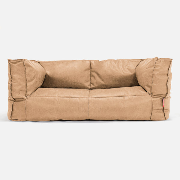 The 2 Seater Albert Sofa Bean Bag - Distressed Leather Honey Brown 01