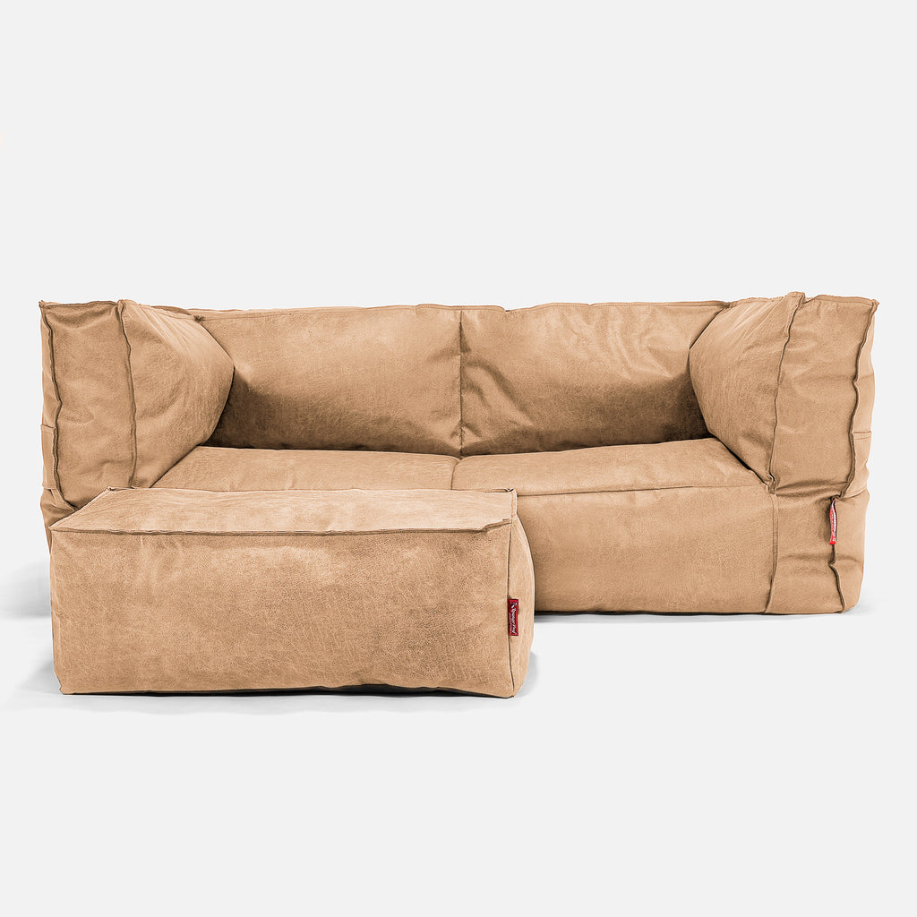 The 2 Seater Albert Sofa Bean Bag - Distressed Leather Honey Brown 02