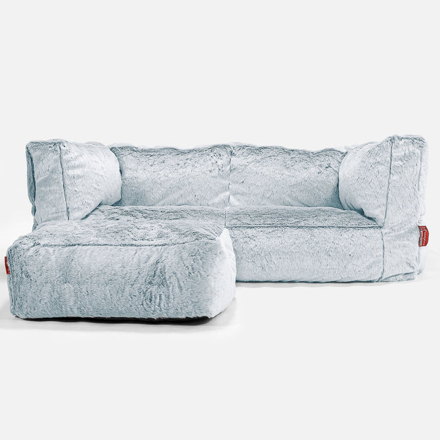 The 2 Seater Albert Sofa Bean Bag - Faux Rabbit Fur Dusty Blue 02