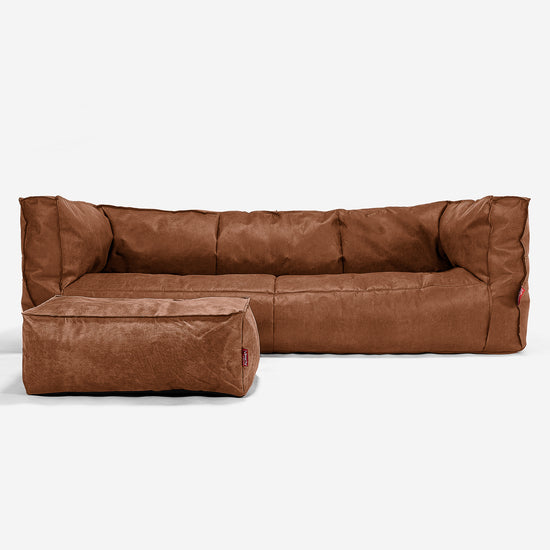 The 3 Seater Albert Sofa Bean Bag - Distressed Leather British Tan 02