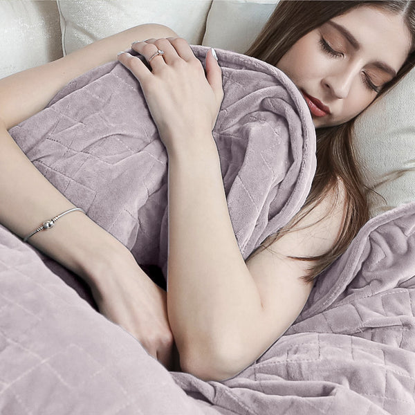 Weighted Blanket for Adults - Flannel Fleece Pale Pink Fabric Close-up Image