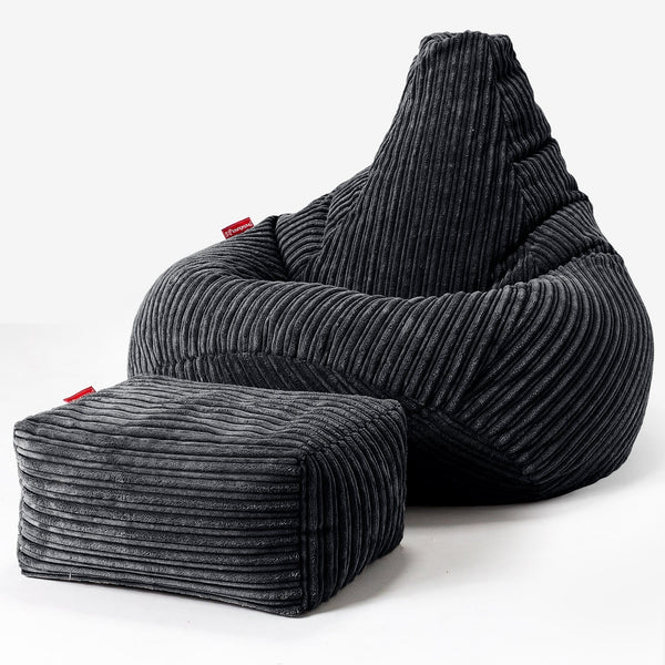 Highback Bean Bag Chair - Cord Black 01