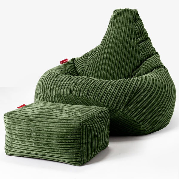 Highback Bean Bag Chair - Cord Forest Green