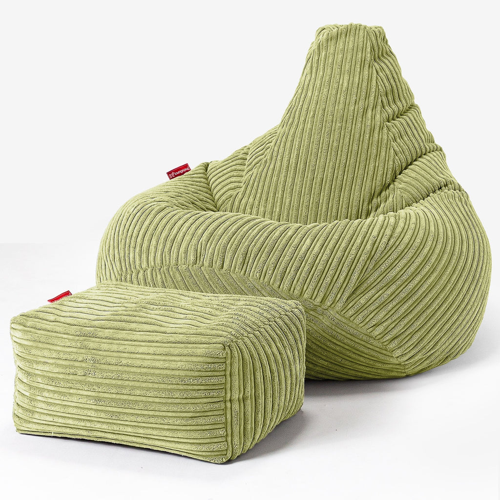 Highback Bean Bag Chair - Cord Lime Green 01